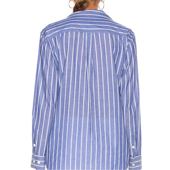 EQUIPMENT FEMME Knox Lace Up Blouse in Blue Stripe Sz L NWOT Nautical Coastal - Picture 2 of 13